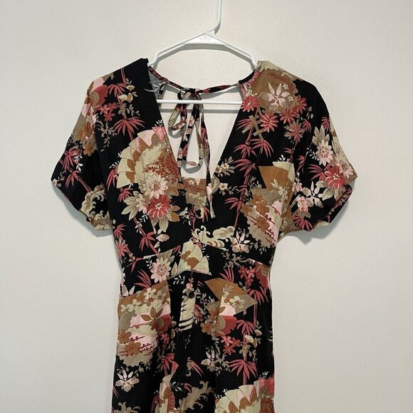 Current/Elliott The Retro Floral Print Linen Midi Open Back Dress Size 1 - Picture 2 of 9